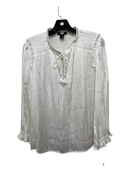 Paige Size S White Polyester Tie V Neck smocked Long Sleeve Top White / S