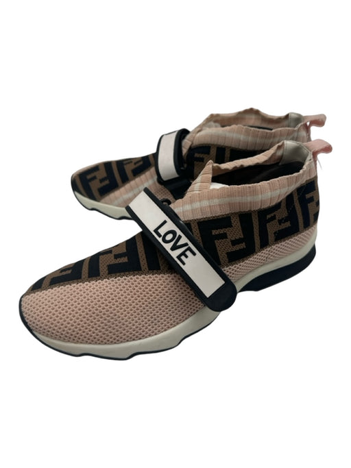 Fendi Shoe Size 38 Brown, pink & black Synthetic Low Top Velcro Strap Sneakers Brown, pink & black / 38