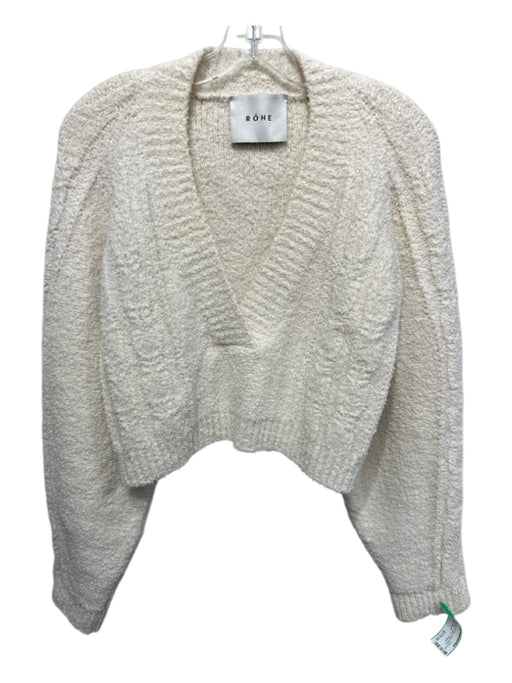Rohe Size 38 Cream White Cotton Blend Knit V Neck Cropped Sweater Cream White / 38