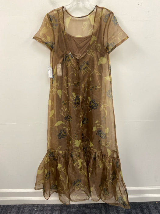 Staud Size Large Brown, Green, Blue Polyester Short Sleeve Floral Maxi Dress