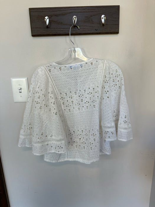 Hill House Size M White Cotton Cape Sleeve Eyelet Button Down Top