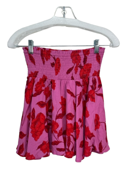 Karlie Size L Pink & Red Rayon V Neck Sleeveless Floral Elastic Waist Skirt Set Pink & Red / L