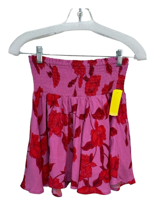 Karlie Size L Pink & Red Rayon V Neck Sleeveless Floral Elastic Waist Skirt Set Pink & Red / L