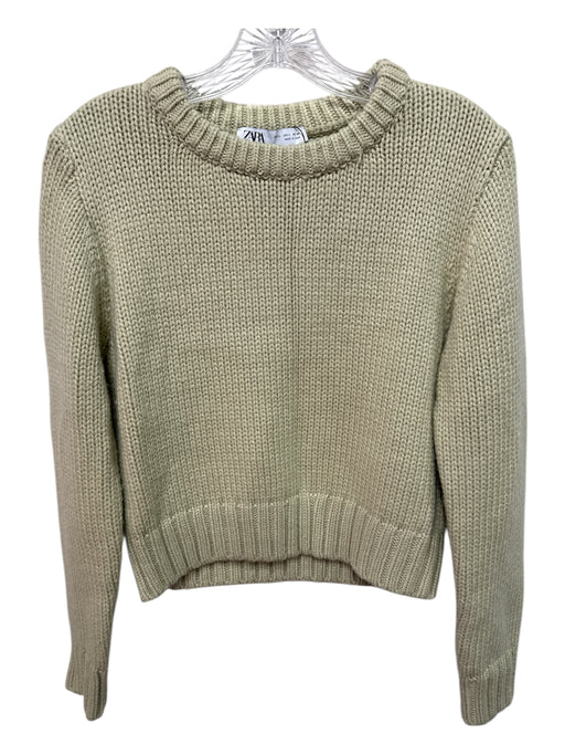 Zara Size L Light Green Polymide Blend Knit Ribbed Detail Crop Sweater Light Green / L
