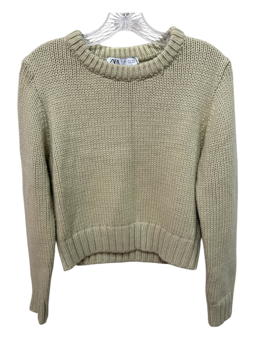 Zara Size L Light Green Polymide Blend Knit Ribbed Detail Crop Sweater Light Green / L