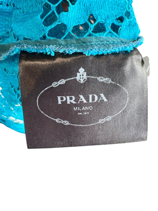 Prada Size 38 Gray, Blue & Gold Cotton Color Block Side Zip Lace Section Dress Gray, Blue & Gold / 38