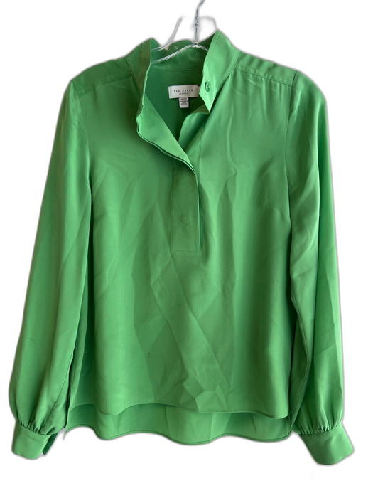 Ted Baker Size 1 Green Silk Collared Button Down Long Sleeve 3/4 Button Top Green / 1