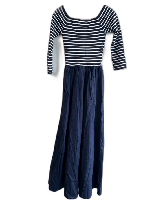 Tuckernuck Size XS Navy & white Cotton Ribbed Bodice V Neck Long Sleeve Dress Navy & white / XS