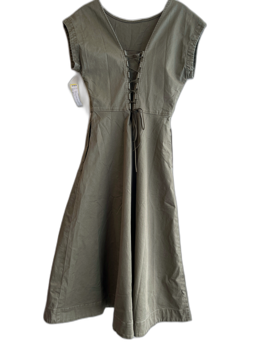 Tuckernuck Size XS Olive Green Cotton Lace Up Back Cap Sleeve Scoop Neck Dress Olive Green / XS