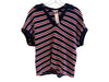 Madewell Size XXS Navy & Red Cotton Collared V Neck Cap Sleeve Stripes Top Navy & Red / XXS