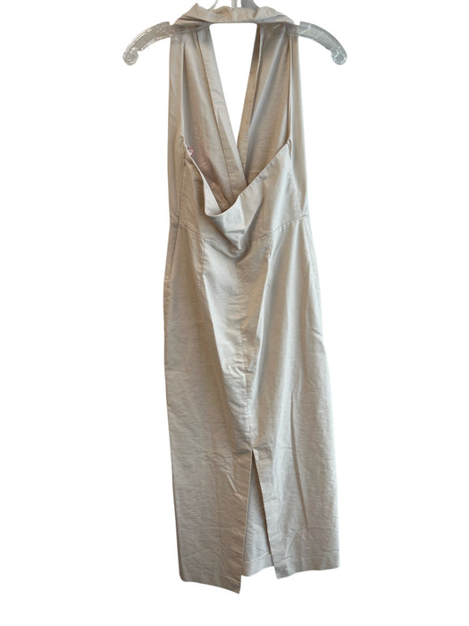 Zara Size XS Khaki Cotton Blend Halter V Neck Sleeveless Open Back Dress Khaki / XS