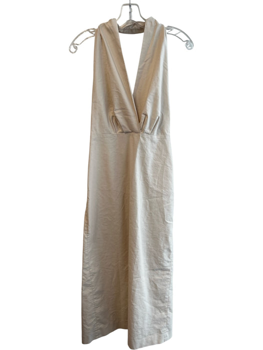 Zara Size XS Khaki Cotton Blend Halter V Neck Sleeveless Open Back Dress — Labels Resale Boutique
