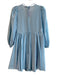 Pinko Size 40 Blue Cotton Blend Tie V Neck Long Puff Sleeve Empire Waist Dress Blue / 40