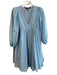 Pinko Size 40 Blue Cotton Blend Tie V Neck Long Puff Sleeve Empire Waist Dress Blue / 40