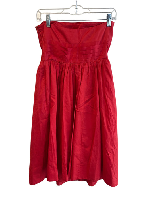 Moulinette Soeurs Size 2 Red Cotton Strapless Side Zip Midi Stitch detail Dress Red / 2