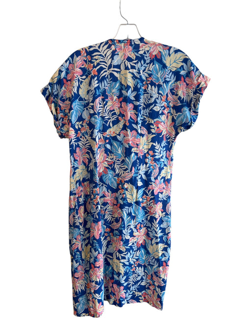 J. McLaughlin Size XS Blue & Multi Linen Tie Front Short Sleeve Mini Dress Blue & Multi / XS