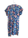 J. McLaughlin Size XS Blue & Multi Linen Tie Front Short Sleeve Mini Dress Blue & Multi / XS