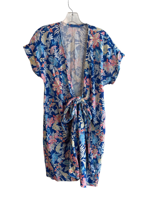 J. McLaughlin Size XS Blue & Multi Linen Tie Front Short Sleeve Mini Dress Blue & Multi / XS