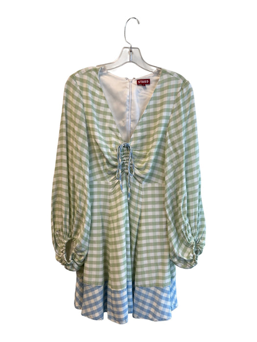 Staud Size 4 Green & Blue Rayon & Viscose Long Sleeve Ruched Front Dress Green & Blue / 4