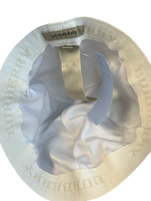 Burberry Tan & White Cotton Blend Brim Burberry print Bucket Hat Hat Tan & White / M