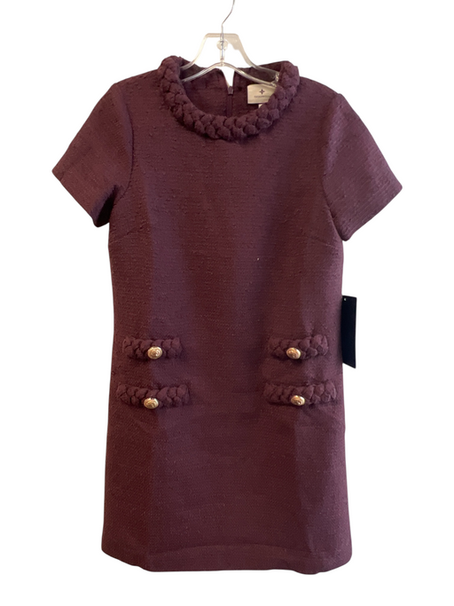 Tuckernuck Size XS Wine Polyester Short Sleeve Gold Hardware Round Neck Dress Wine / XS