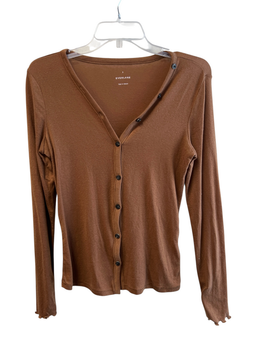 Everlane Size S Brown Lyocell & Wool Long Sleeve solid color Button Down Top Brown / S