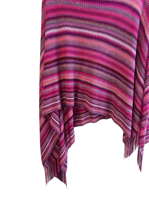 Missoni Pink Viscose Knit Chevron Tassle Detail Round Neck Poncho Pink / One Size