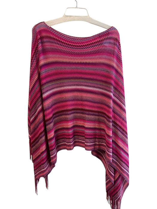 Missoni Pink Viscose Knit Chevron Tassle Detail Round Neck Poncho Pink / One Size