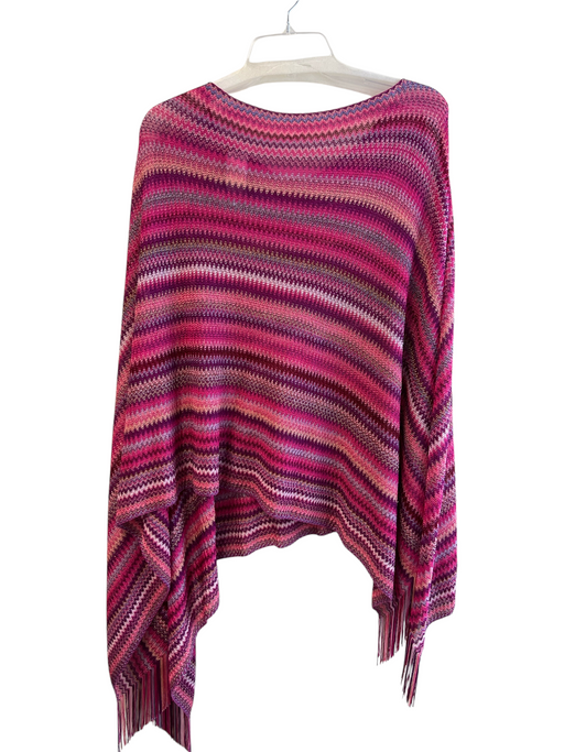 Missoni Pink Viscose Knit Chevron Tassle Detail Round Neck Poncho Pink / One Size