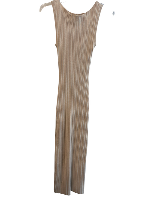 Quince Size XS Beige Cotton Blend Ribbed Sleeveless Solid Color Round Neck Dress Beige / XS