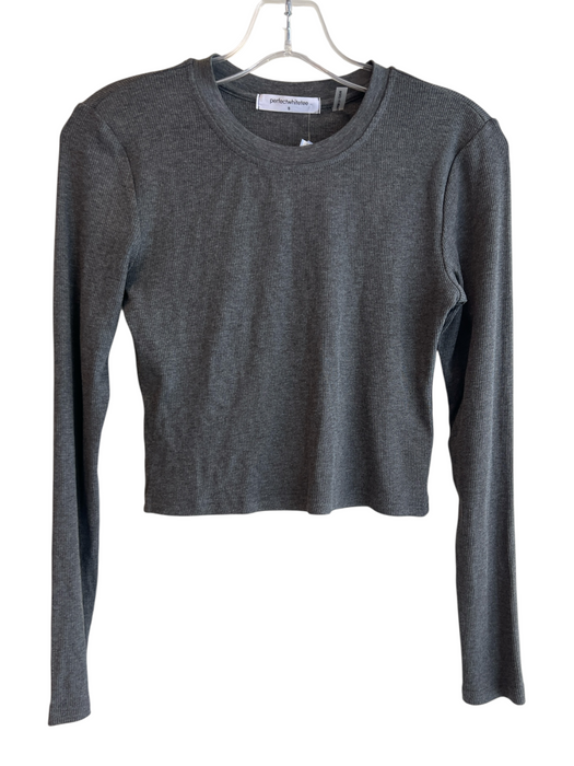 perfectwhitetee Size S Grey Rayon Long Sleeve Ribbed Crew Neck Cropped Top Grey / S