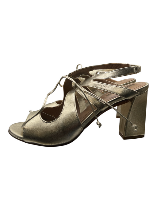 Tahari Shoe Size 7.5 Gold Leather open toe Strappy Tie Block heel Shoes Gold / 7.5