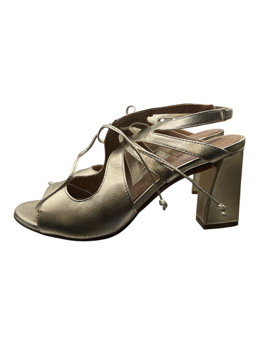 Tahari Shoe Size 7.5 Gold Leather open toe Strappy Tie Block heel Shoes Gold / 7.5