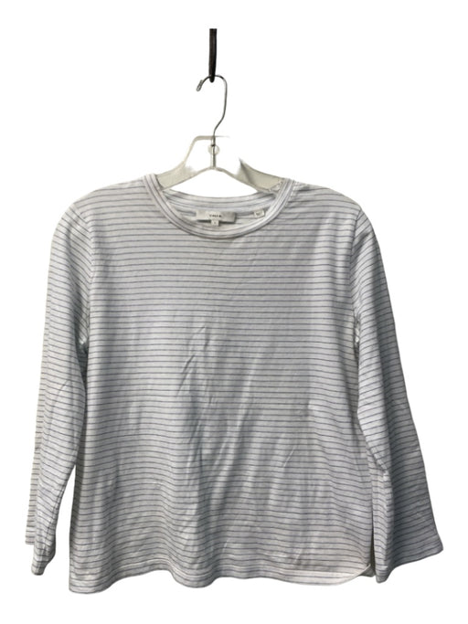 Vince Size Small White & Blue Cotton Blend Round Neck Long Sleeve Striped Top White & Blue / Small
