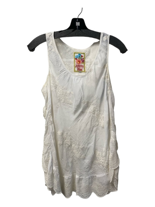 Johnny Was Size S Cream Rayon Round Neck Sleeveless Semi Sheer Embroidered Top Cream / S