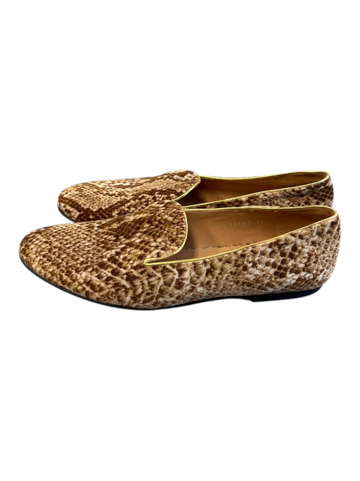 Dries Van Noten Shoe Size 38 Brown & Cream Velour Almond Toe Gold Trim Shoes Brown & Cream / 38