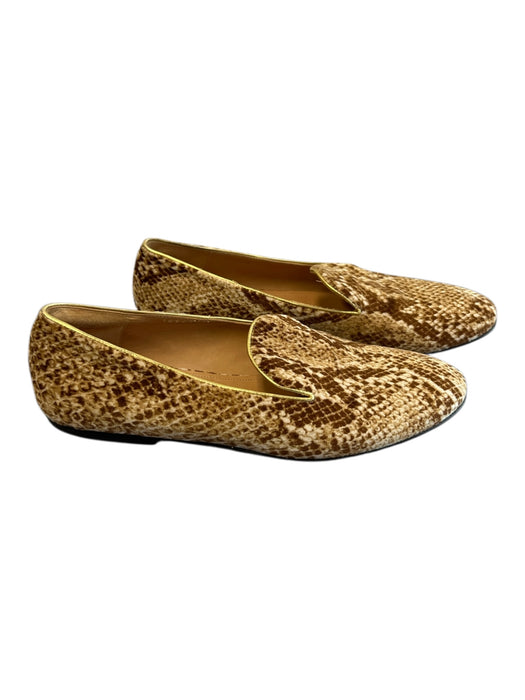 Dries Van Noten Shoe Size 38 Brown & Cream Velour Almond Toe Gold Trim Shoes Brown & Cream / 38