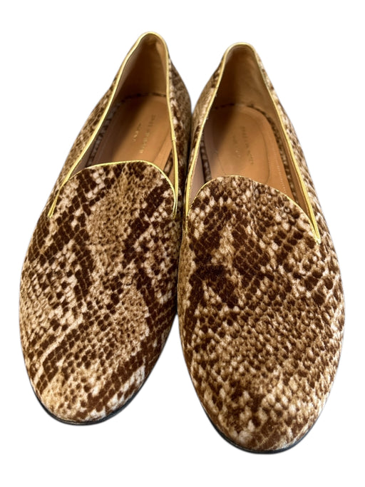 Dries Van Noten Shoe Size 38 Brown & Cream Velour Almond Toe Gold Trim Shoes Brown & Cream / 38