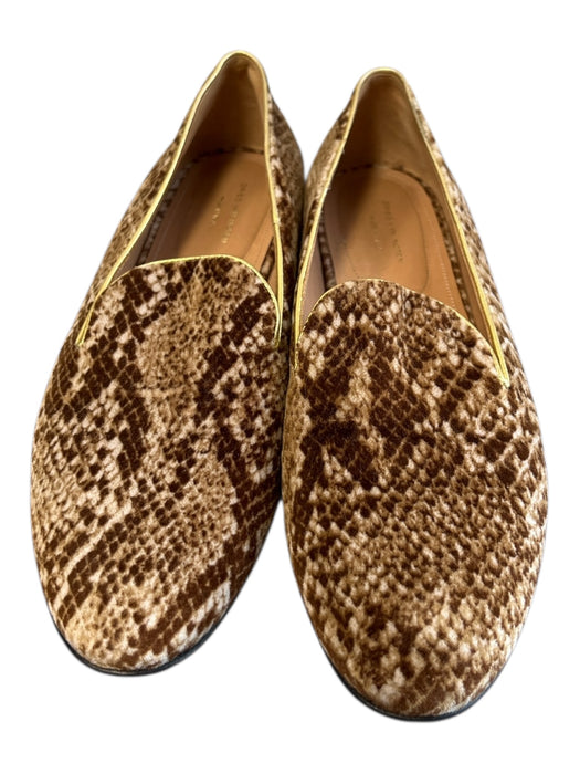 Dries Van Noten Shoe Size 38 Brown & Cream Velour Almond Toe Gold Trim Shoes Brown & Cream / 38