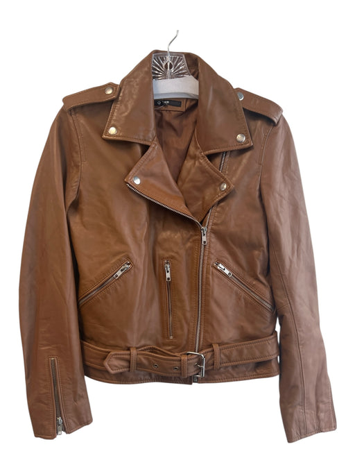 Quince Size Small Cognac Sheep Leather Silver Hardware Front Zip Moto Jacket Cognac / Small