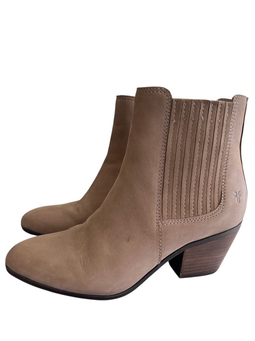 Frye Shoe Size 7.5 Brown Suede Side Zip Almond Toe Seam Detail Logo Booties Brown / 7.5