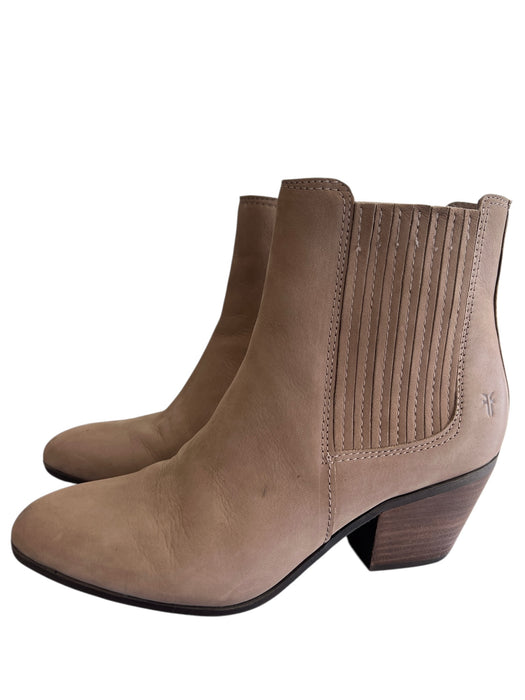 Frye Shoe Size 7.5 Brown Suede Side Zip Almond Toe Seam Detail Logo Booties Brown / 7.5