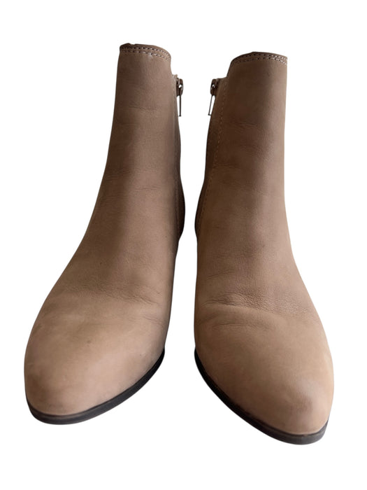 Frye Shoe Size 7.5 Brown Suede Side Zip Almond Toe Seam Detail Logo Booties Brown / 7.5