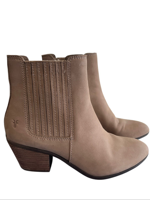 Frye Shoe Size 7.5 Brown Suede Side Zip Almond Toe Seam Detail Logo Booties Brown / 7.5