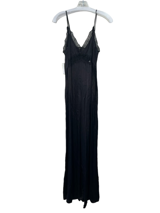 Zara Size Medium Black Satin Lace Wide Leg Spaghetti Strap Jumpsuit Black / Medium
