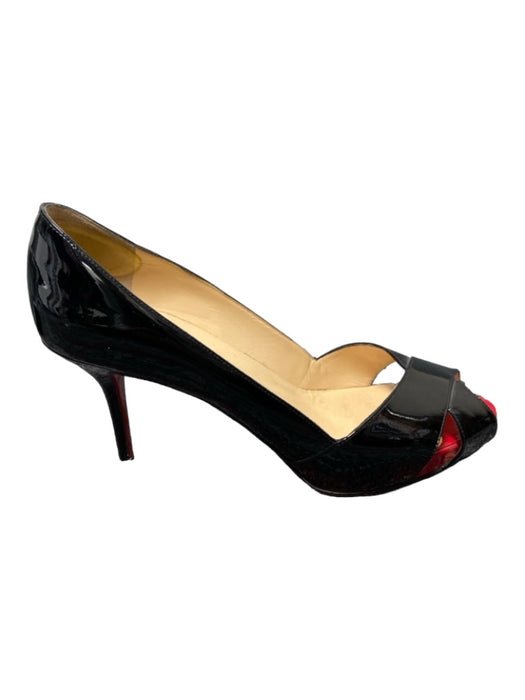 Louboutin Shoe Size 39.5 Black Patent Leather Peep Toe Almond Toe Stiletto Shoes Black / 39.5