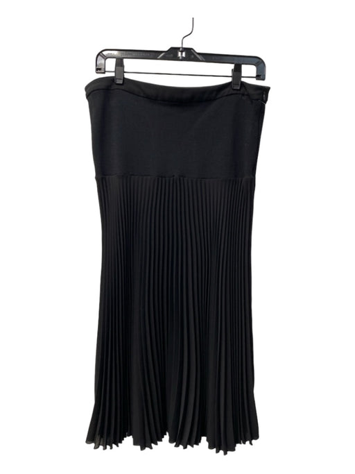Prada Size 46 Black Polyester Pleated Side Zip Midi High Rise Skirt Black / 46