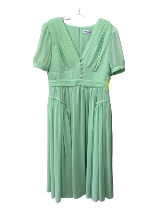 Self Portrait Size 12 Seafoam Green Polyester Pleated 1/4 Button V Neck Dress Seafoam Green / 12