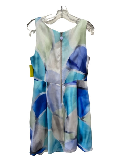 Armani Collezioni Size 12 Blue, Green, Gray Silk Abstract Round Neck Dress Blue, Green, Gray / 12