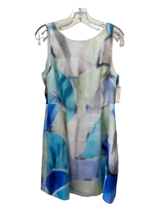 Armani Collezioni Size 12 Blue, Green, Gray Silk Abstract Round Neck Dress Blue, Green, Gray / 12